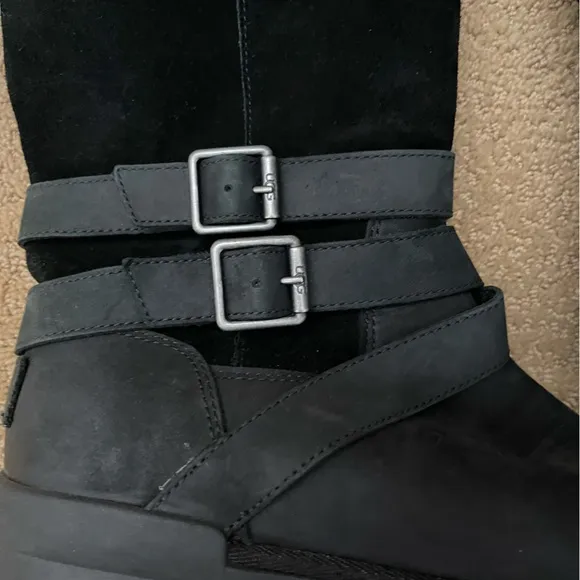 UGG | Lorna Buckle Black Waterproof Leather Harness Buckle Boot