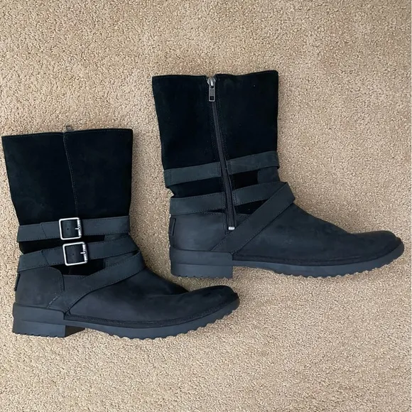 UGG | Lorna Buckle Black Waterproof Leather Harness Buckle Boot
