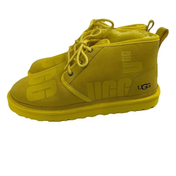 UGG Mens Boots Size 12 Canary Yellow Neumel Scatter Graphic Suede NWOB