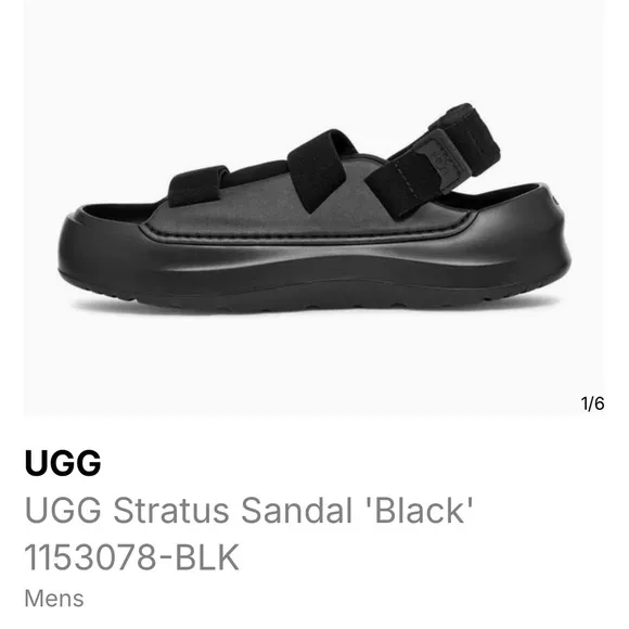 UGG Men’s Stratus Black Lightweight Casual Beach Sandals Size 9 NWT