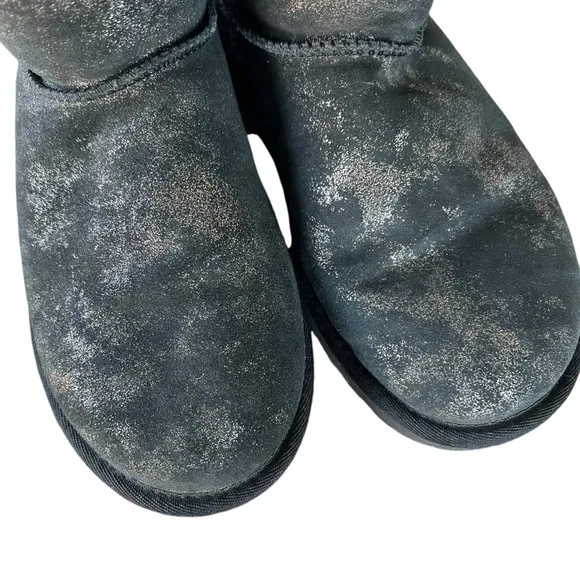 UGG Mini Bailey Bow Glimmer Plush Winter Boots Black Glitter Shimmer Size 5 GUC