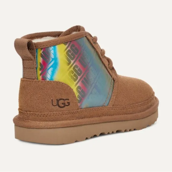 UGG Neumel Chromatic Shoes Chestnut Big Kids Size 3 Iridescent Chukka Rainbow