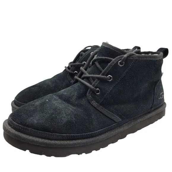 Ugg Neumel Chukka Ankle Boots Mens 12 Black Lace Up Sheep Shearling Lined - 3236