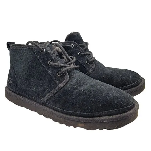 Ugg Neumel Chukka Ankle Boots Mens 12 Black Lace Up Sheep Shearling Lined - 3236