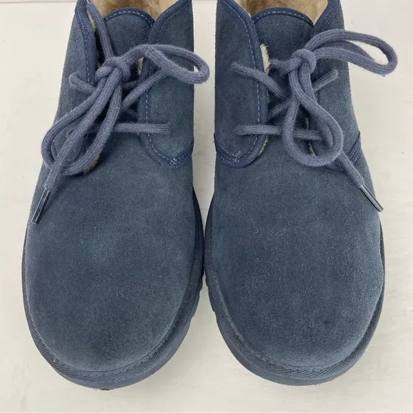 UGG Neumel Navy Blue Suede Leather Shearling Lace Up Warm Cozy Ankle Boots