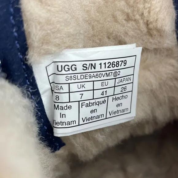 UGG Neumel Navy Blue Suede Leather Shearling Lace Up Warm Cozy Ankle Boots