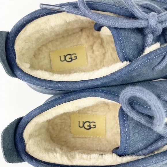 UGG Neumel Navy Blue Suede Leather Shearling Lace Up Warm Cozy Ankle Boots