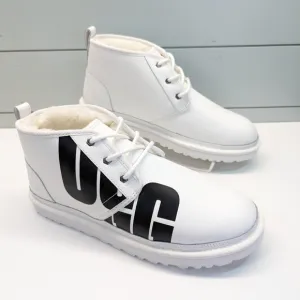 UGG NEUMEL White Logo Leather Chukka Ankle Wool Warm Comfy Boots Men's 12