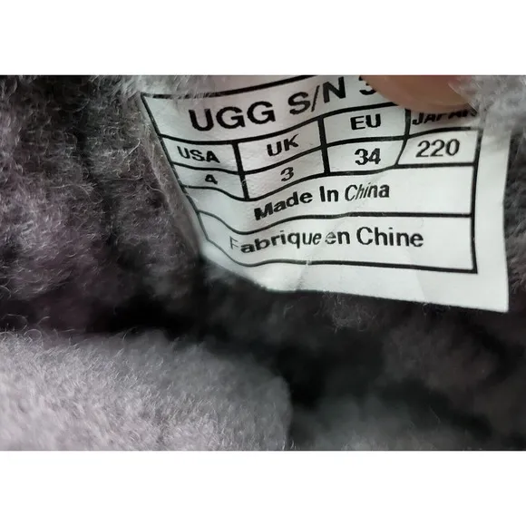 UGG Sophy Girls Size 4Y Black Grey Faux Fur Lace Up Warm Winter Snow Boots