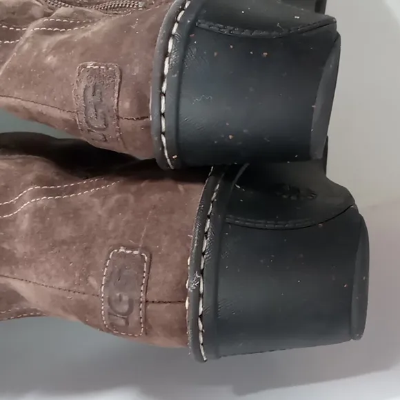 UGG Suede &amp; Sheepskin Tall Wedge  Boots w/ Zippers - Brown - size 9