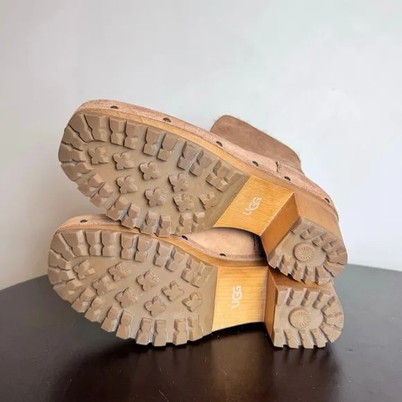 UGG Thebes Suede Clog Boots Chestnut - Size 10