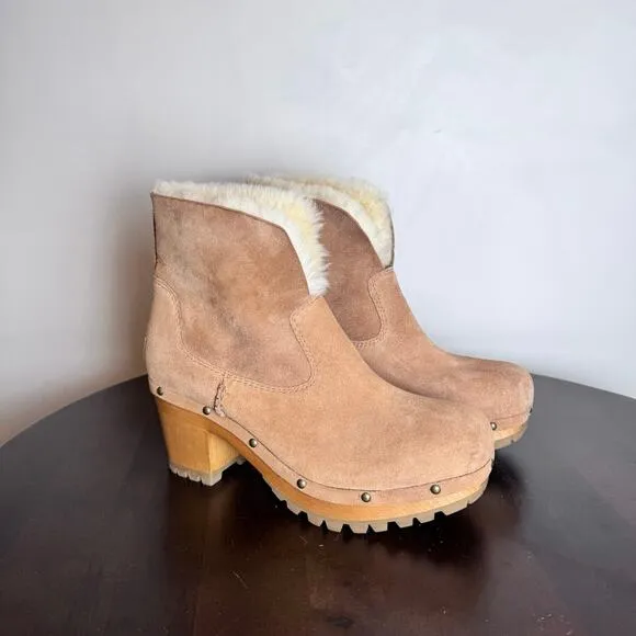 UGG Thebes Suede Clog Boots Chestnut - Size 10