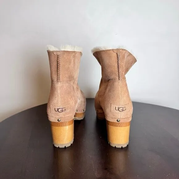 UGG Thebes Suede Clog Boots Chestnut - Size 10