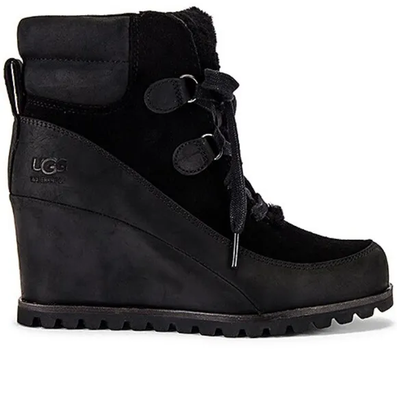 Ugg Valory Black Wedge Booties Size 8.5