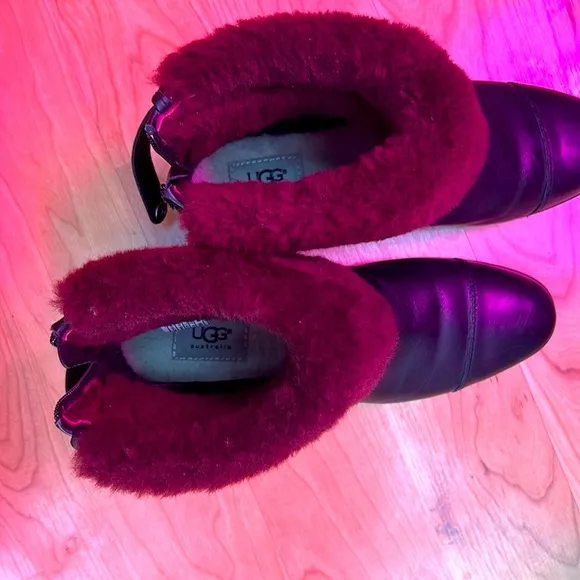UGG Women's Black and Red Shearling Boots