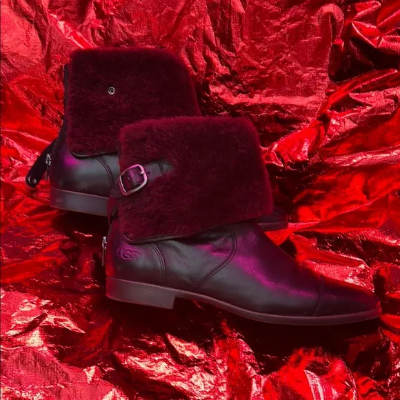 UGG Women's Black and Red Shearling Boots