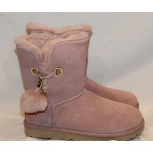 UGG WOMEN'S IRINA STAR CHARM BAILEY POM‎ SUEDE SHEARLING ANKLE BOOTS PINK