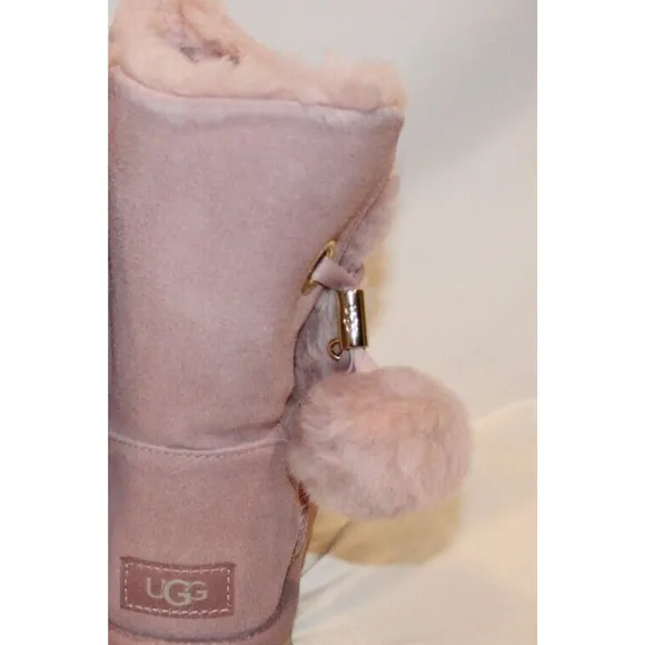 UGG WOMEN'S IRINA STAR CHARM BAILEY POM‎ SUEDE SHEARLING ANKLE BOOTS PINK