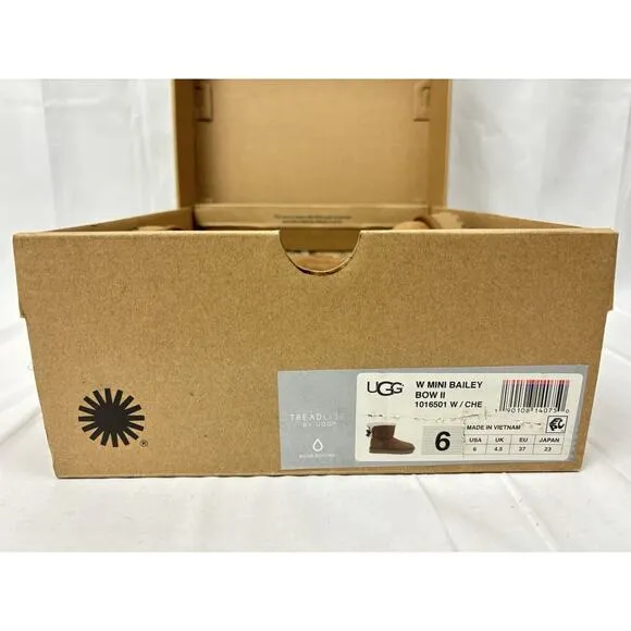 UGG Women's Mini Bailey Bow II Chestnut Boots Sz 6 New In Box