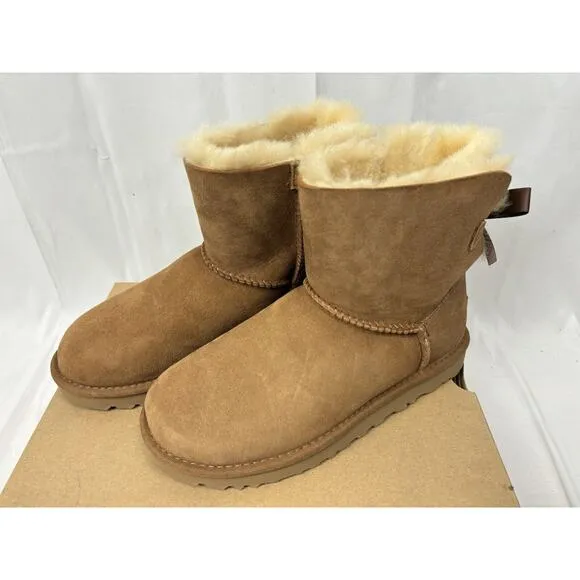 UGG Women's Mini Bailey Bow II Chestnut Boots Sz 6 New In Box