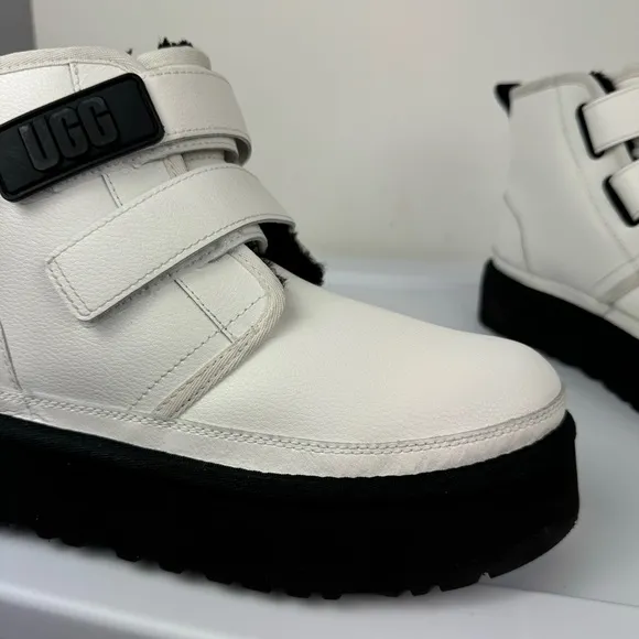 UGG Womens Neumel Platform Leather Boots Sz 6 White Straps Lined