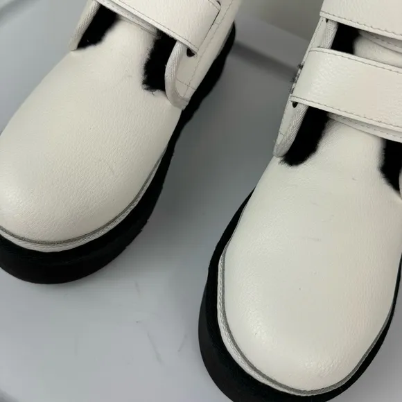 UGG Womens Neumel Platform Leather Boots Sz 6 White Straps Lined