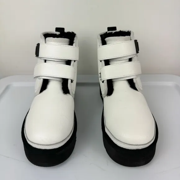 UGG Womens Neumel Platform Leather Boots Sz 6 White Straps Lined