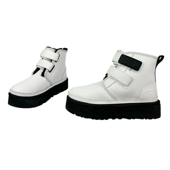 UGG Womens Neumel Platform Leather Boots Sz 6 White Straps Lined