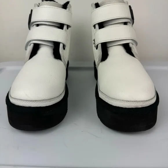 UGG Womens Neumel Platform Leather Boots Sz 6 White Straps Lined