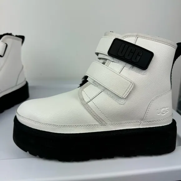 UGG Womens Neumel Platform Leather Boots Sz 6 White Straps Lined