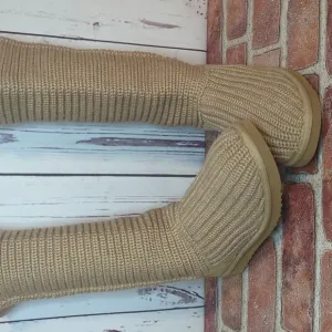 UGG Y2K Classic Cardy Knit Sweater Boots 7 Chestnut Tall Shearling RARE Retired