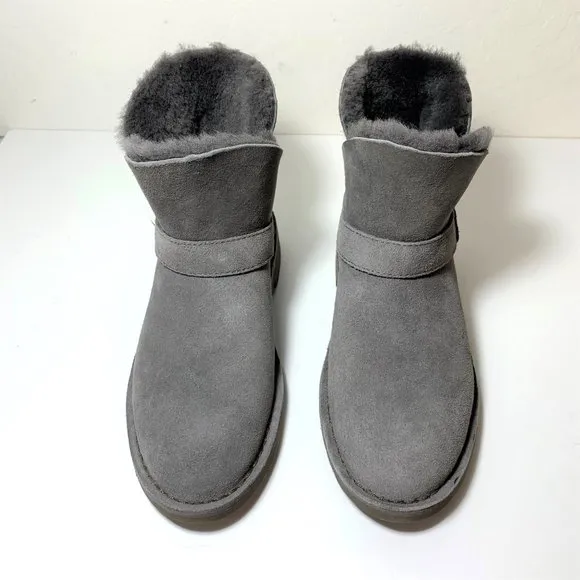 UGG Zariyah Boots Shearling Suede Ankle Booties Charcoal Gray Size 6.5 NEW