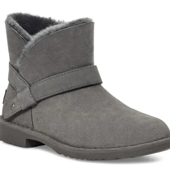UGG Zariyah Boots Shearling Suede Ankle Booties Charcoal Gray Size 6.5 NEW