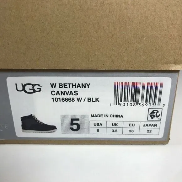 UGG BETHANY CANVAS NUBUCK SHEEPSKIN BLACK SHOES