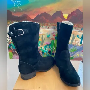 UGGS Side Zipper Suede Boots, Shearling Lining, N 1912, Black, Women's Size 10