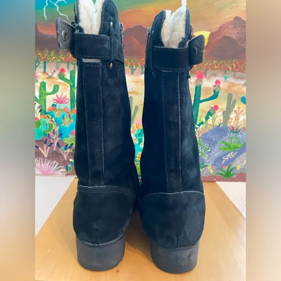 UGGS Side Zipper Suede Boots, Shearling Lining, N 1912, Black, Women's Size 10