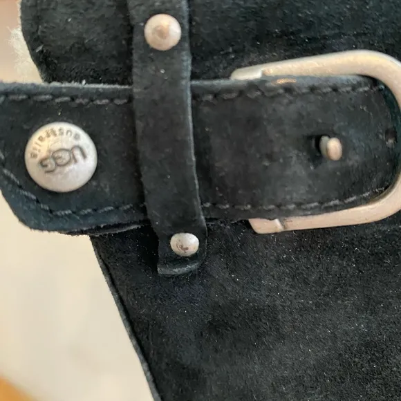 UGGS Side Zipper Suede Boots, Shearling Lining, N 1912, Black, Women's Size 10
