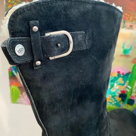 UGGS Side Zipper Suede Boots, Shearling Lining, N 1912, Black, Women's Size 10