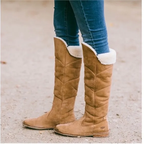 UGGS Tan Suede Knee-High Boots Size 6