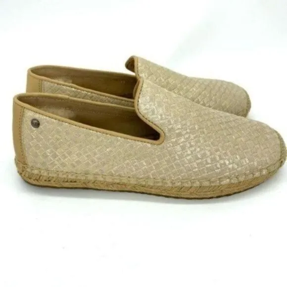 Ugg Womens Sandrinne Metallic Leather Espadrille Slip On Shoes