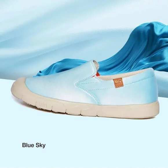 UIN Women's Lightweight Walking Casual Slip Ons Loafers (Blue Sky Silk Cadiz)