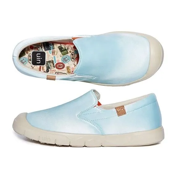 UIN Women's Lightweight Walking Casual Slip Ons Loafers (Blue Sky Silk Cadiz)