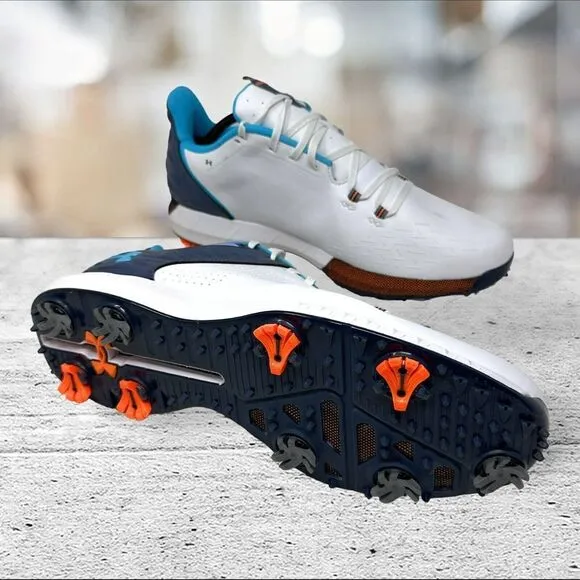 Under Armour UA HOVR Drive 2 Golf Shoes White/Blue Men's Size 10.5 PGA Tour‎