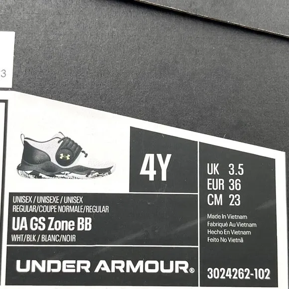Under Armour Youth Boys Basketball Shoes Size 4Y White Black Lace Up Sneakers
