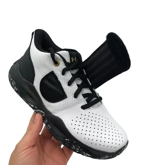 Under Armour Youth Boys Basketball Shoes Size 4Y White Black Lace Up Sneakers