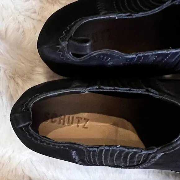 🎩🗝️UPDATED! NWOB $215 SCHUTZ Jacqueline Western-style Black Suede Booties
