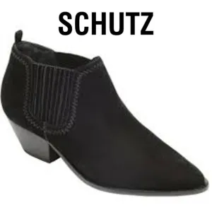 🎩🗝️UPDATED! NWOB $215 SCHUTZ Jacqueline Western-style Black Suede Booties