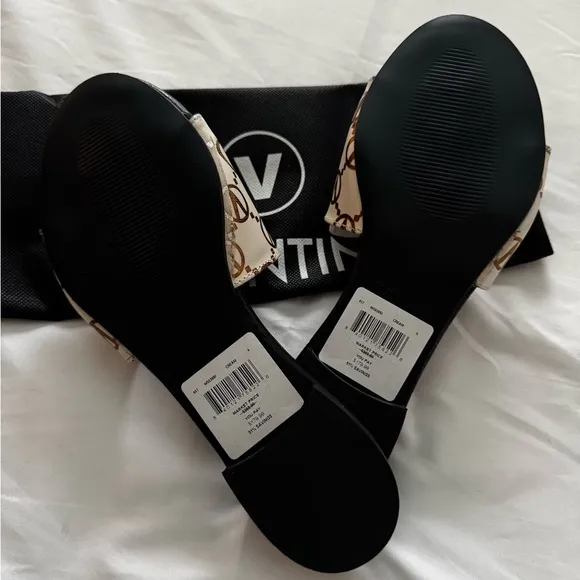 Valentino By Mario Valentino Black and Tan Slide Sandals
