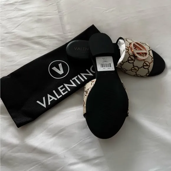 Valentino By Mario Valentino Black and Tan Slide Sandals