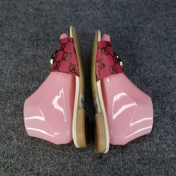 Valentino Sandals Womens Size 7 Pink Slip On Logo Fuxia Casual Flat Logo Emblem
